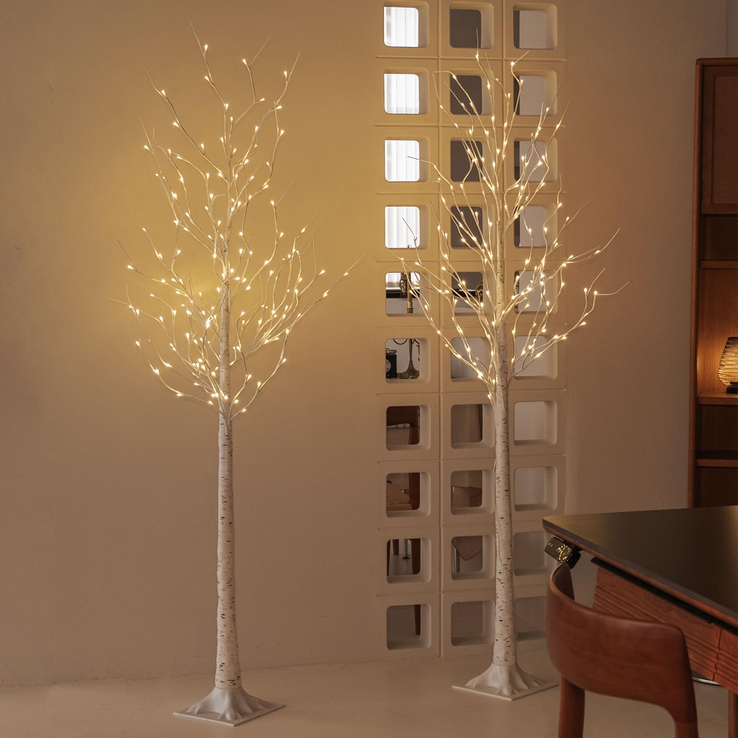 Lighted Birch Tree 2 Pack, 6 Feet, 144 Warm White Lights, Artificial Christmas Tree for Indoor Outdoor Decor N5526