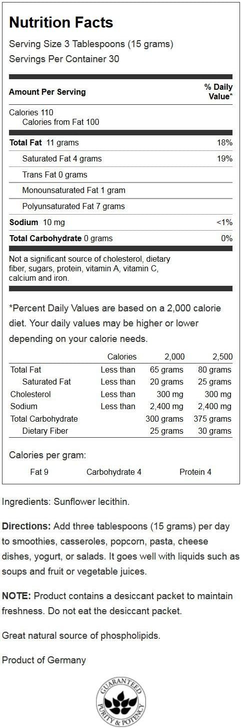 Sunflower Lecithin Powder Non-GMO 16 oz N781402