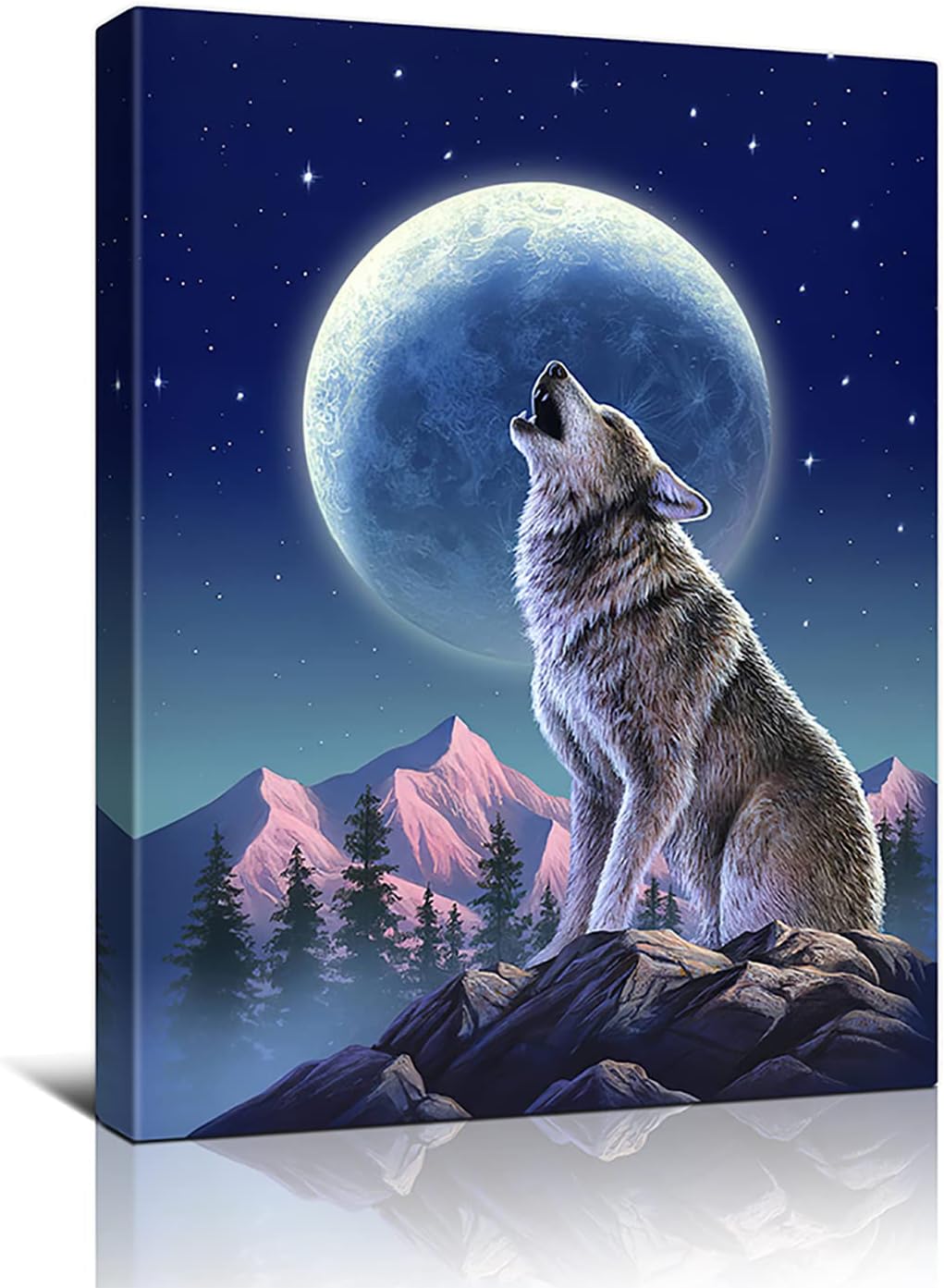 Moon Howling Wolf Canvas Print Wall Art 16x24 Inch L616