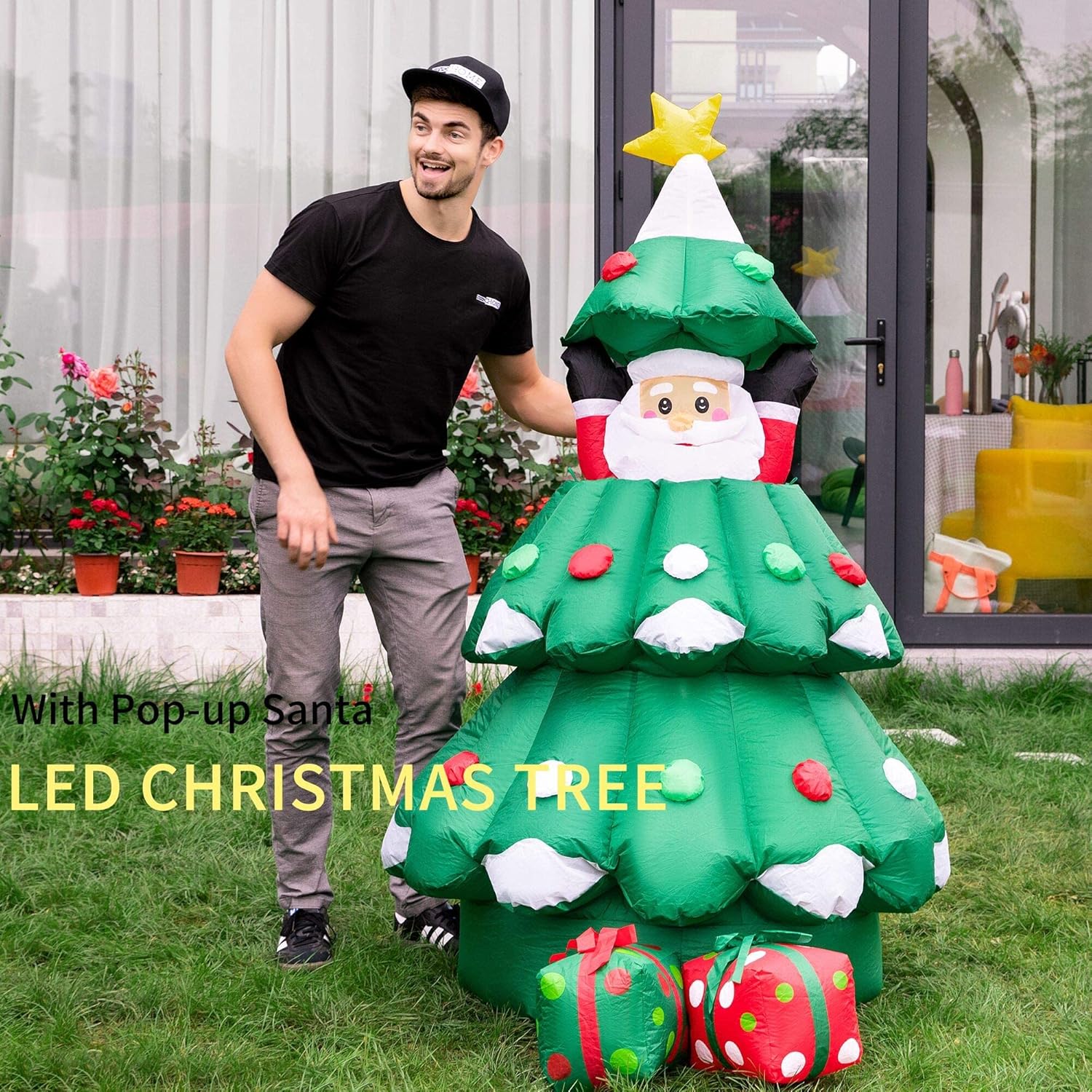 6ft Inflatable LED Christmas Tree with Santa and Gift Boxes V222334