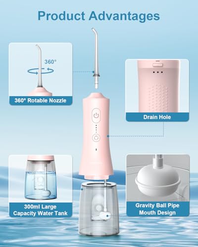 Cordless Water Flosser 300ml Rechargeable Oral Irrigator with 4 Modes and 4 Jet Tips D7941