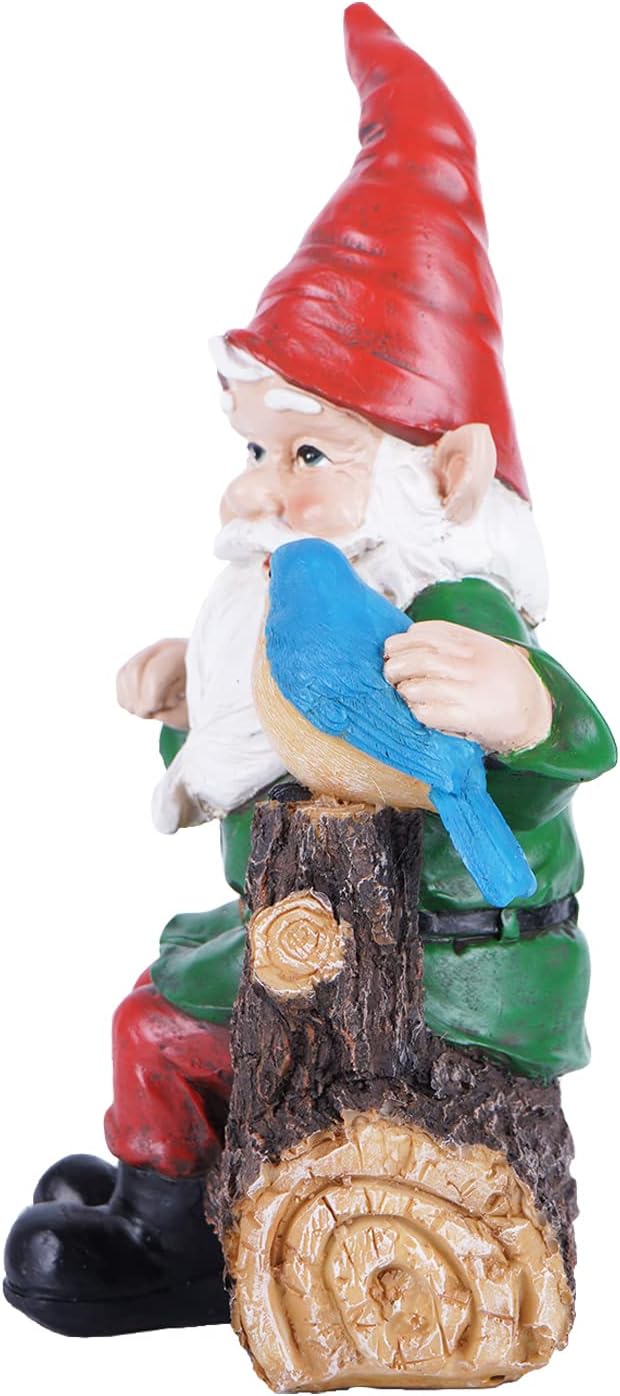 Outdoor Gnome Statue with Bird for Garden Patio Lawn Decor W262