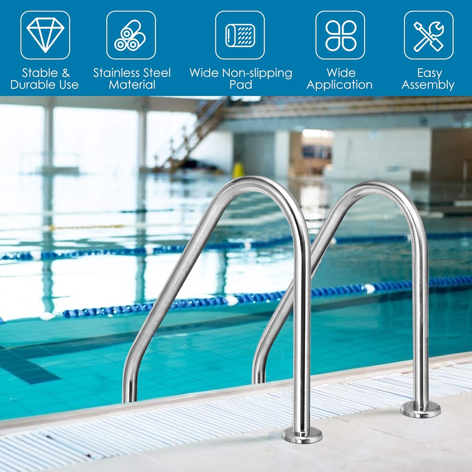 Swimming Pool Ladder, Inground 2-Step Non-Slip Stainless Steel Y828424