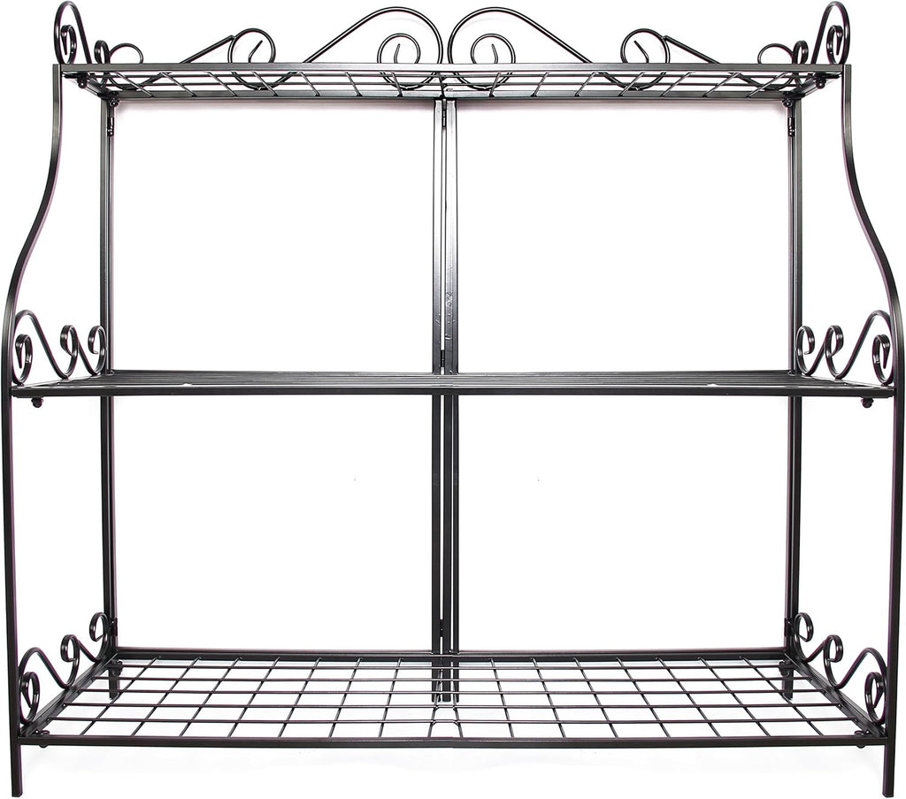 Large Flower Stand Plant Display Freestanding Metal Scrollwork Foldable 3-Tier Storage Rack G166758