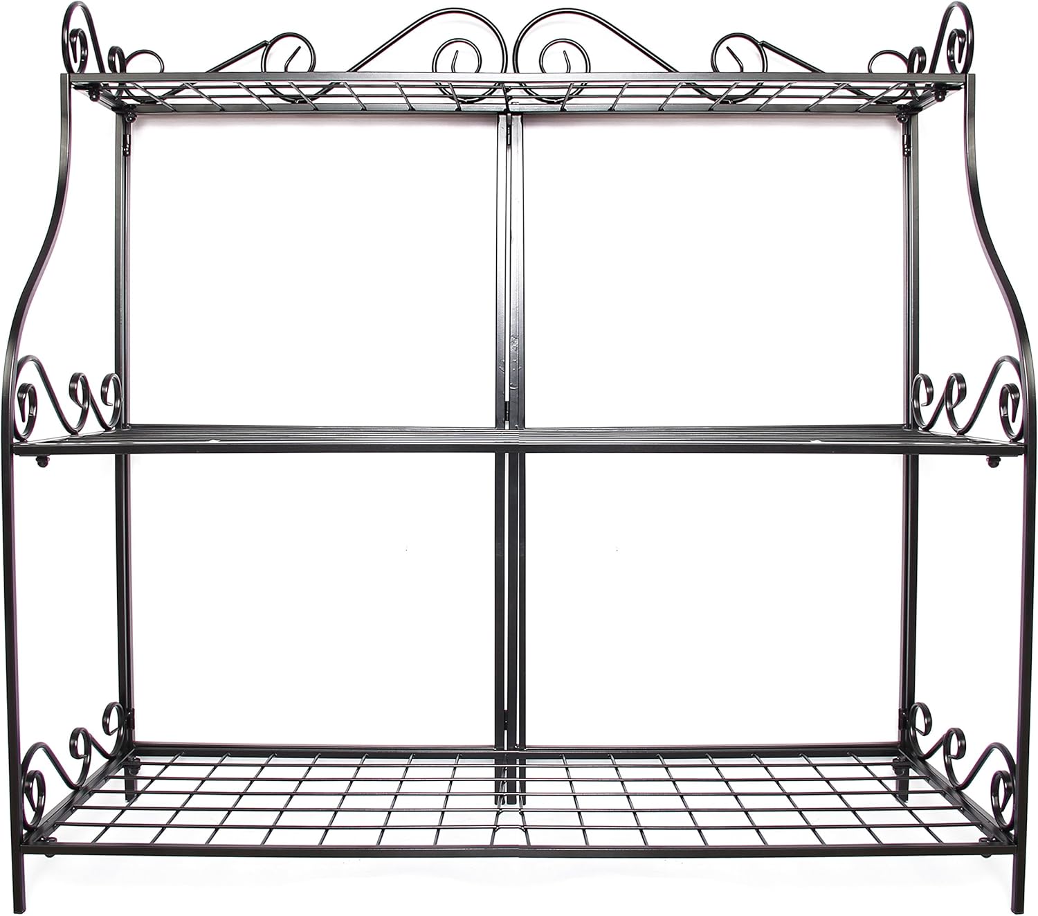 Large Flower Stand Plant Display Freestanding Metal Scrollwork Foldable 3-Tier Storage Rack G166758