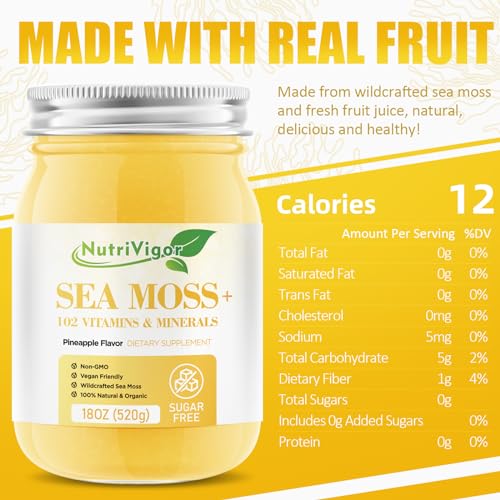 Organic Sea Moss Gel with 92 Vitamins and Minerals, Strawberry Banana Flavor F236