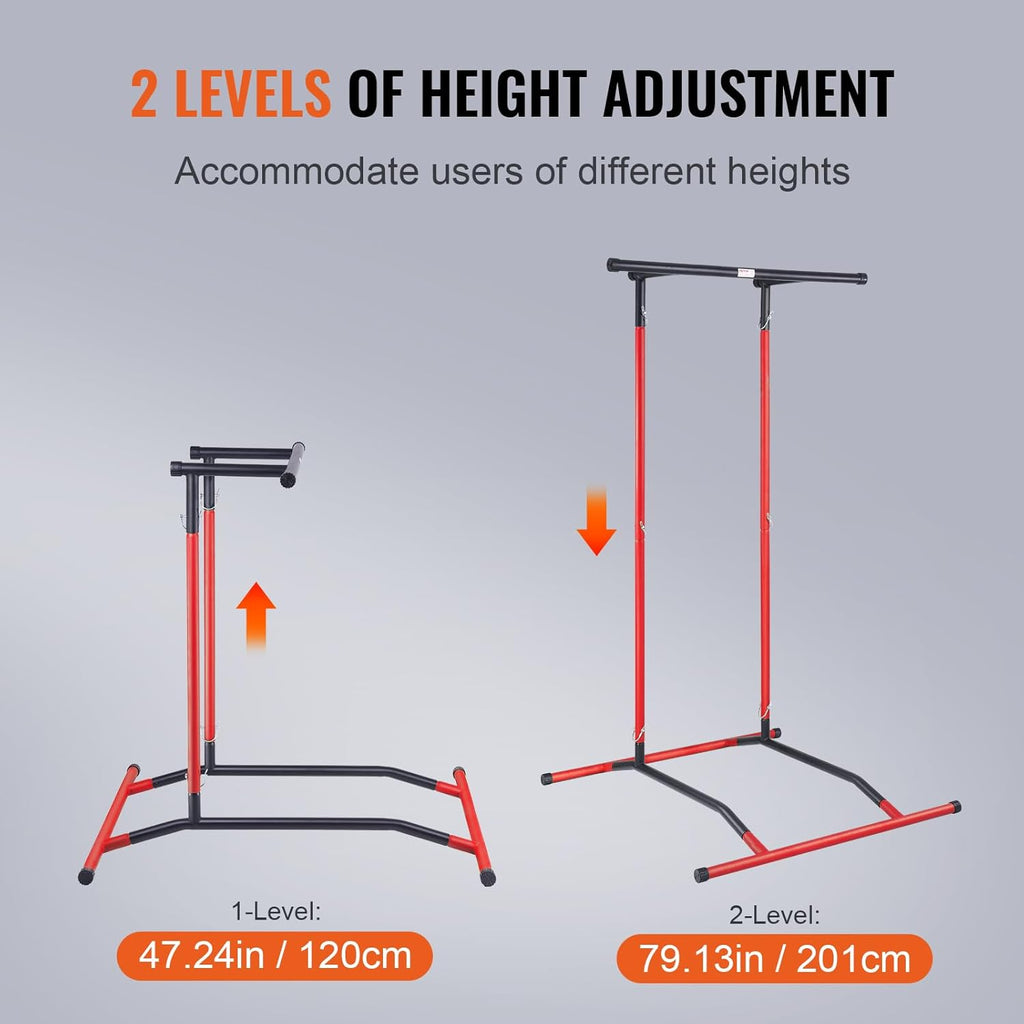 Power Tower Dip Station, 2-Level Adjustable Pull Up Bar Stand, Strength Training Equipment F47967