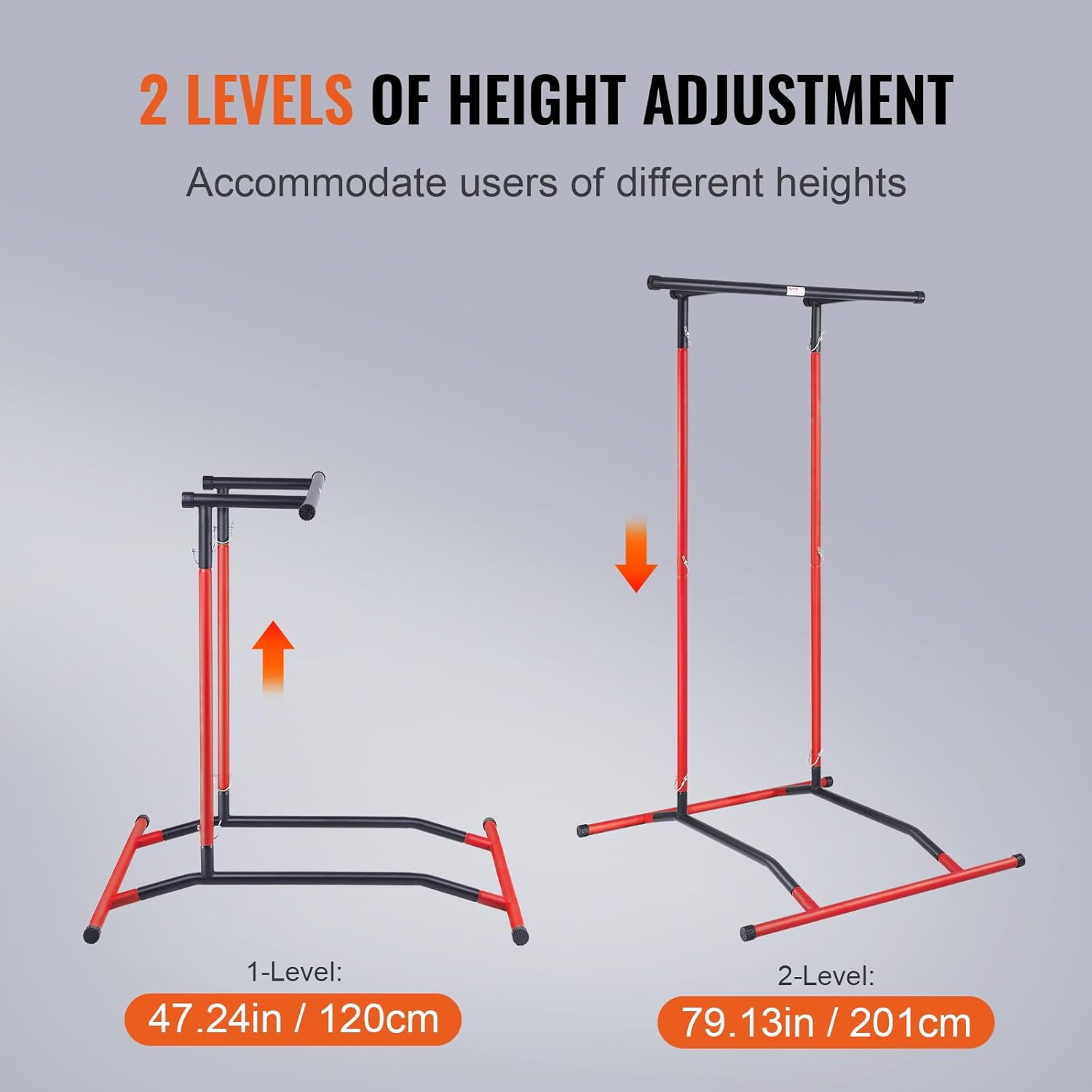 Power Tower Dip Station, 2-Level Adjustable Pull Up Bar Stand, Strength Training Equipment F47967