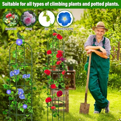 6 ft Metal Garden Obelisk Trellis for Climbing Plants, Rustproof, White, 4 Pack N396324