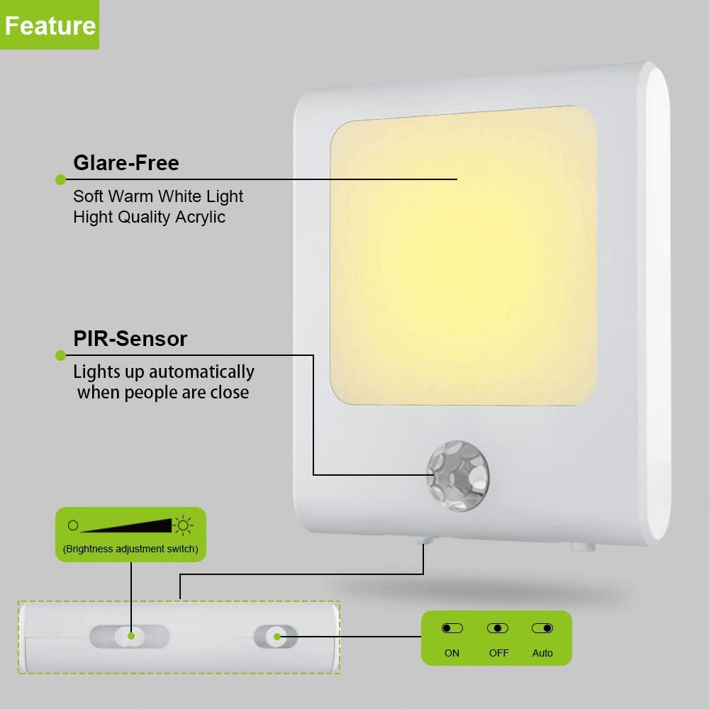 Motion Sensor LED Night Light with Adjustable Brightness, Warm White, 2 Pack P27406