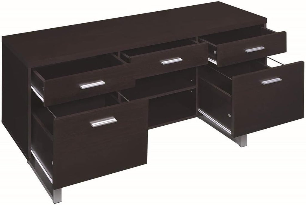 Contemporary Cappuccino Credenza with Metal Sled Legs, 60W x 16D x 30H Z985533