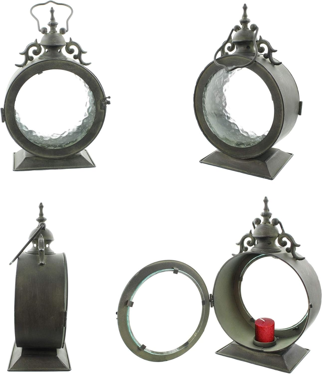 Metal Round Hanging Candle Lantern with Curved Glass Insert E808464