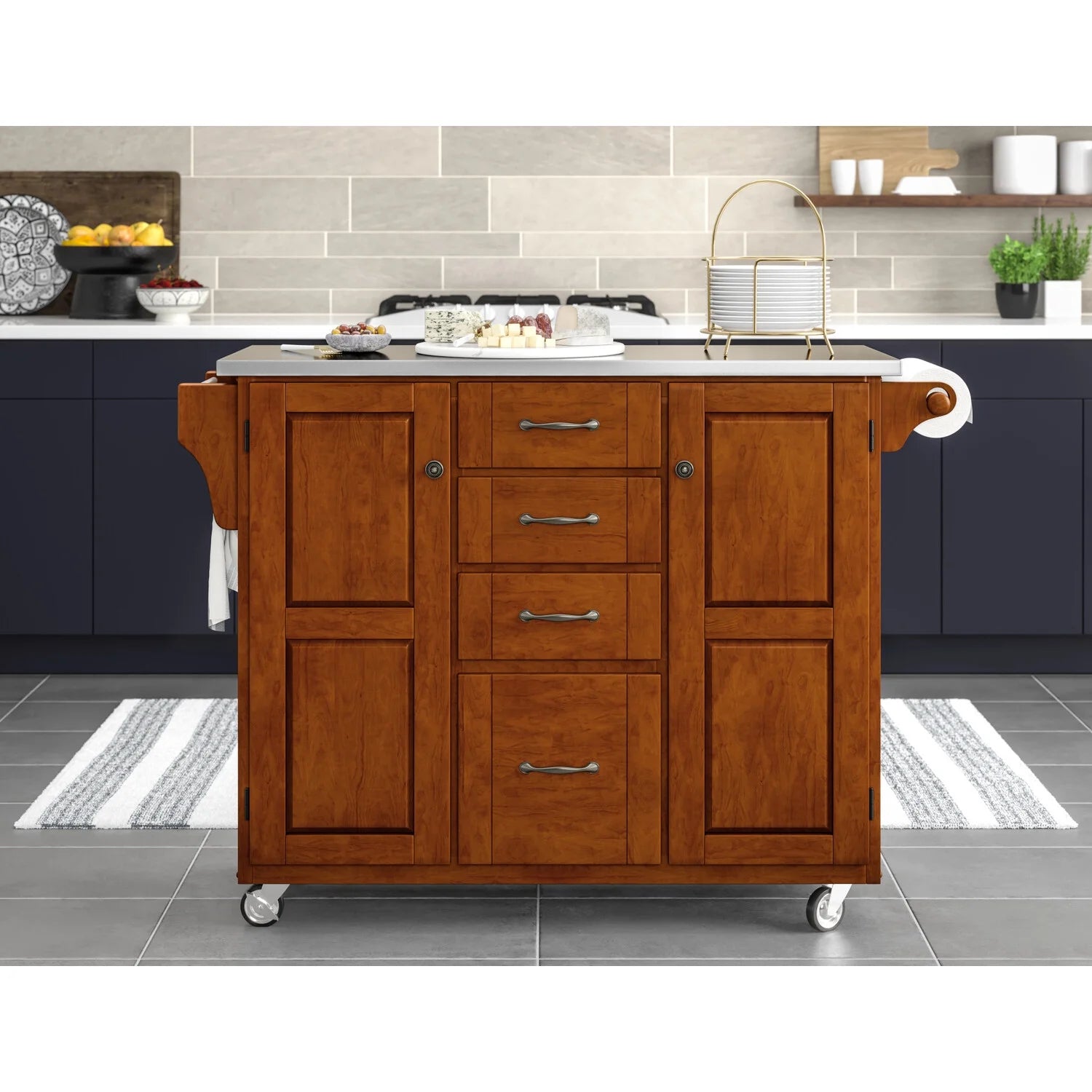 Solid Wood Kitchen Cart with Stainless Steel Top P417178