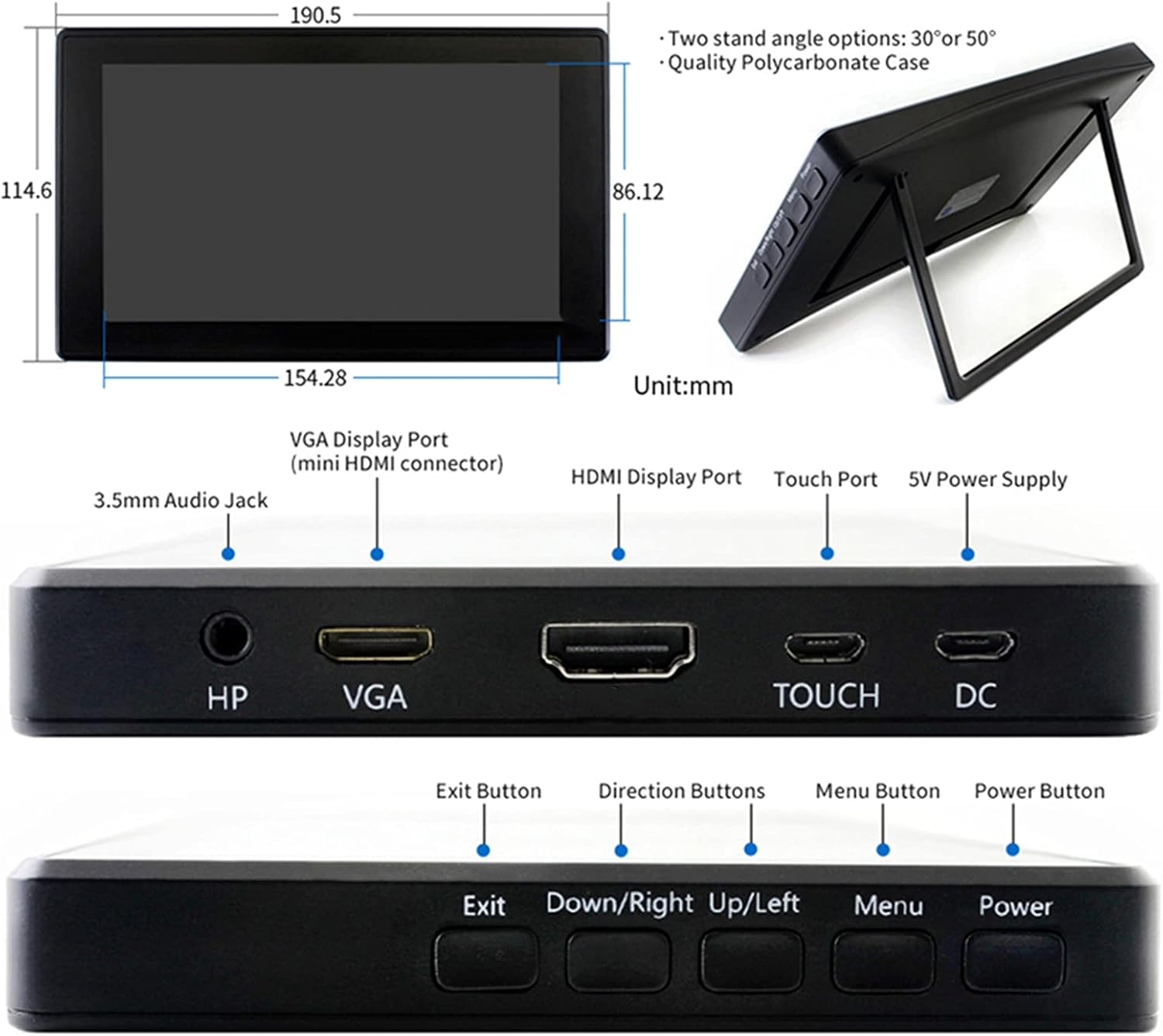 7-inch Capacitive Touch Screen Monitor with Tempered Glass M9546