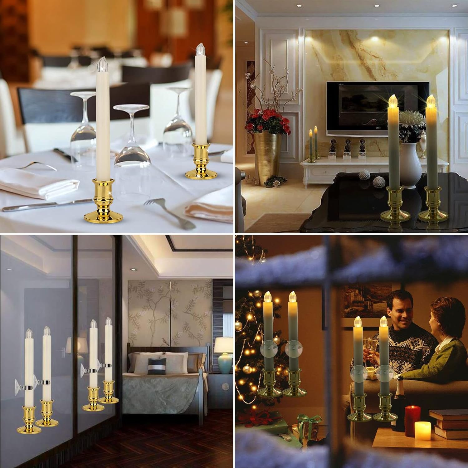 Flameless LED Taper Candles with Remote, Gold Holders, 12-Pack P6584