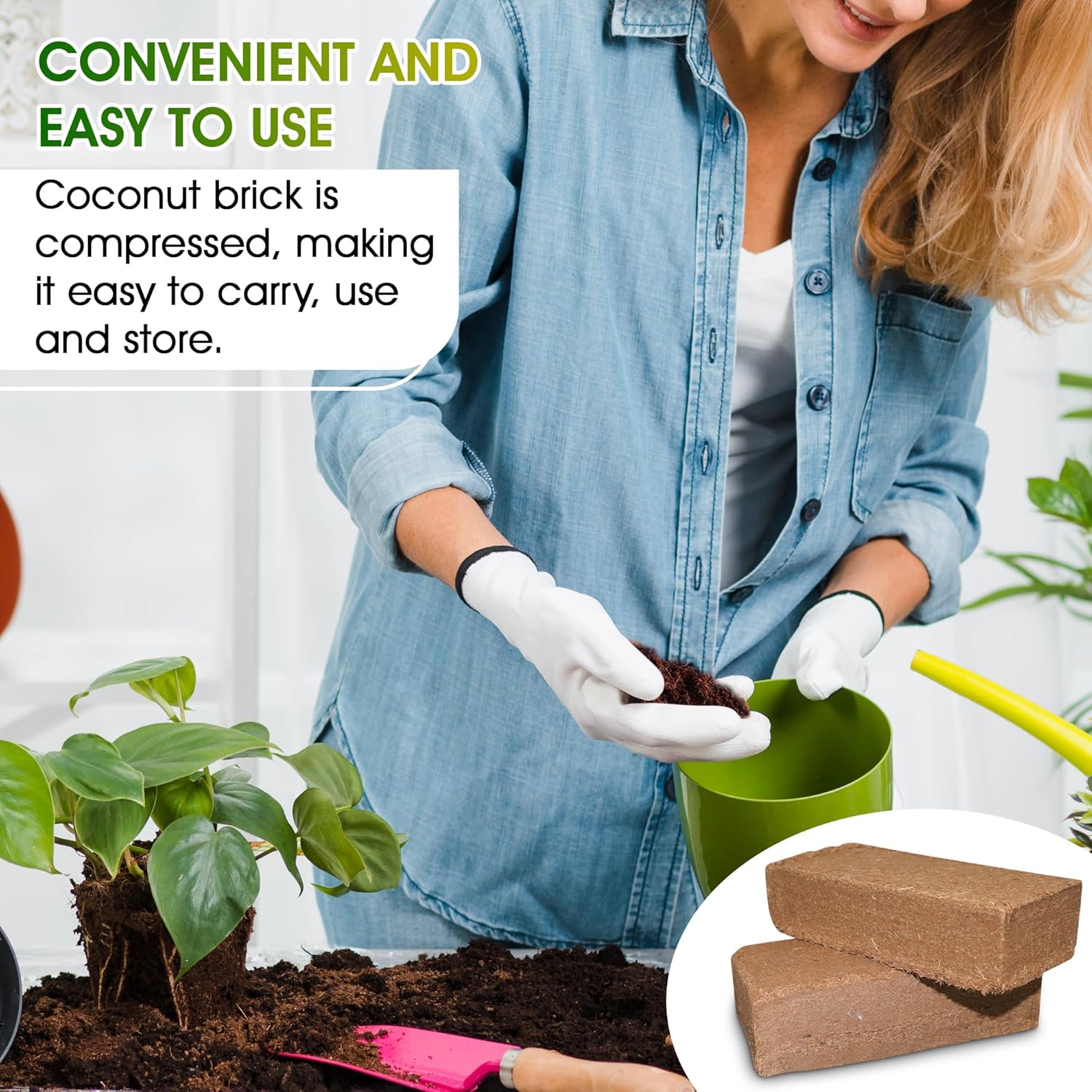 Coco Coir Bricks, 4 Pcs, Organic Compressed Potting Mix for Gardening S7000