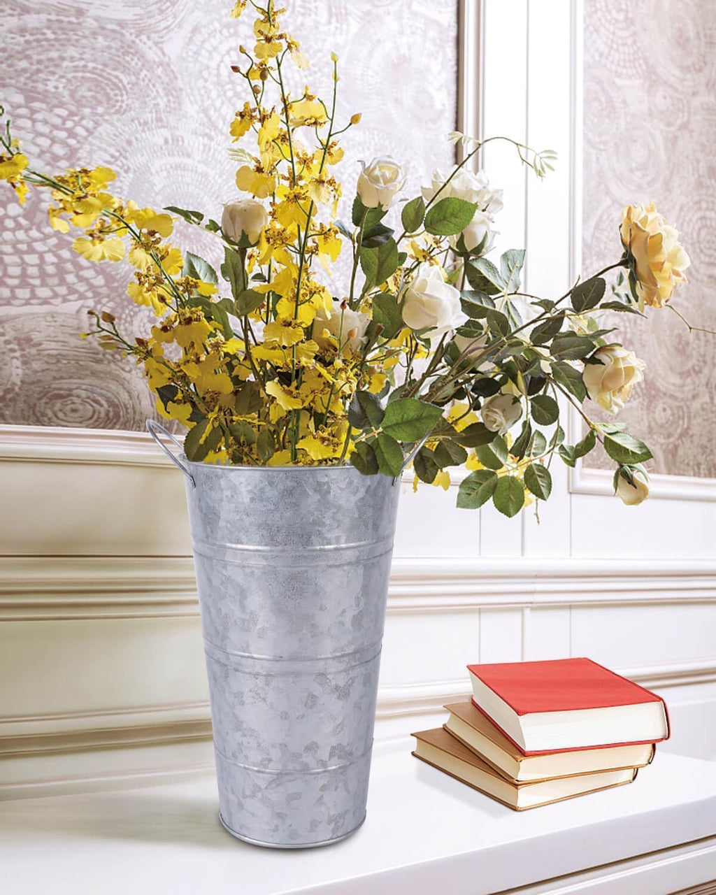 Galvanized Metal Vases with Handles for Flowers, Rustic Bucket Planters R1442