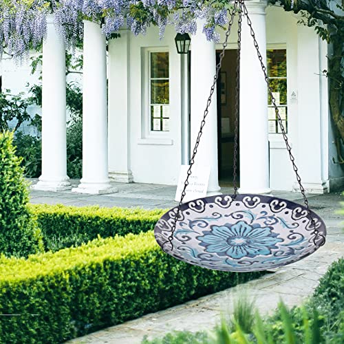 Hanging Bird Bath for Outdoors, 11 Inch Glass Bowl E2931