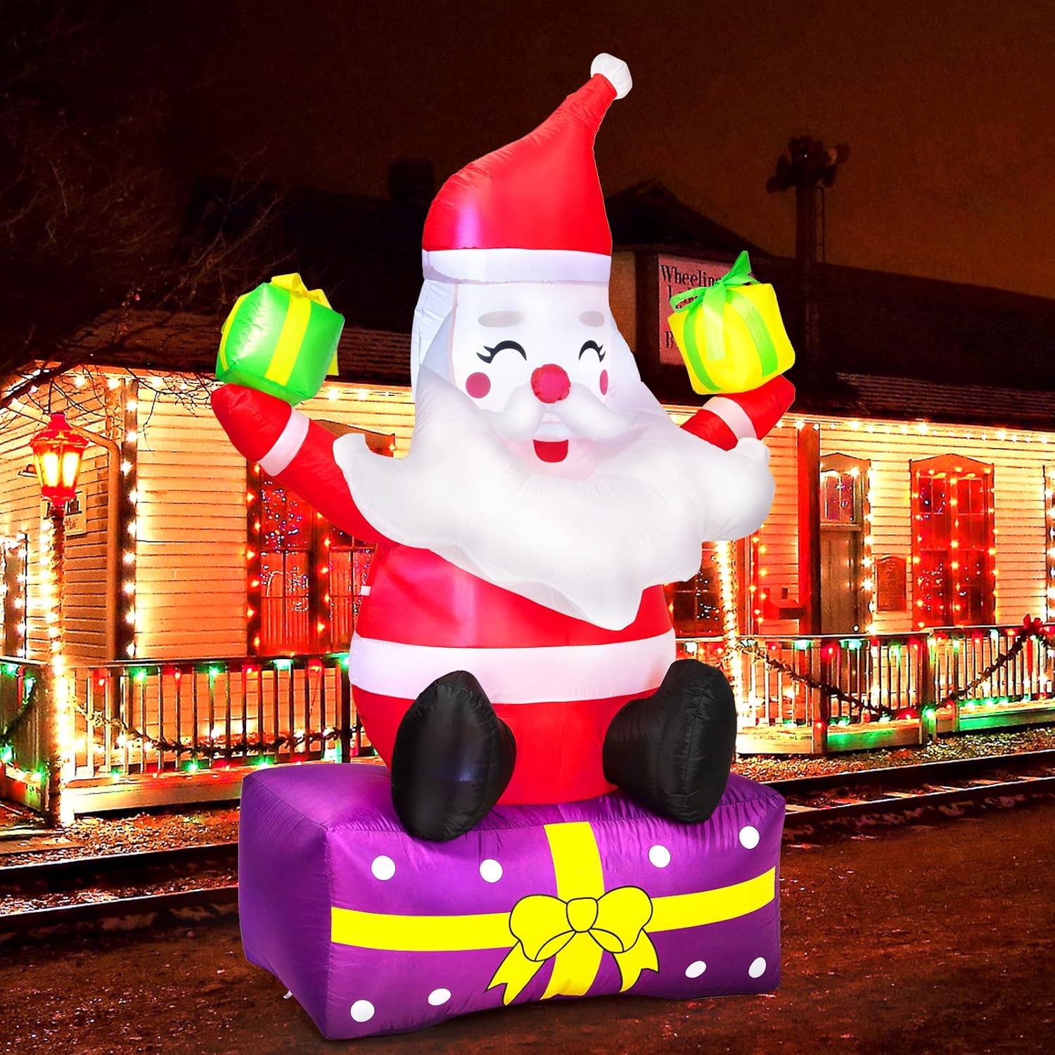6 ft Christmas Inflatable Santa Claus with Gift Boxes, LED Lights, Yard Decor V62677