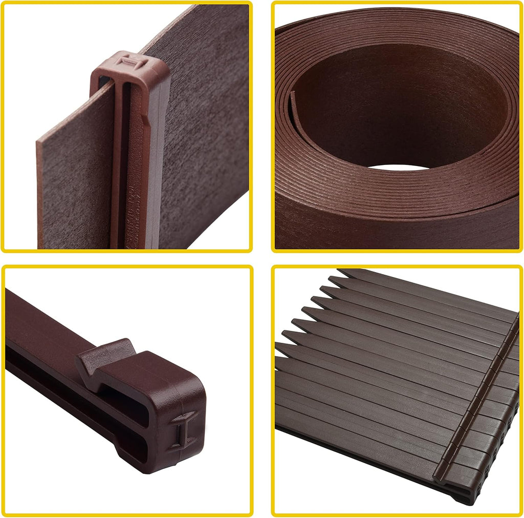 Landscape Edging Coil 40 ft, 5 in Height, with Stakes, Wood Grain, Brown V563