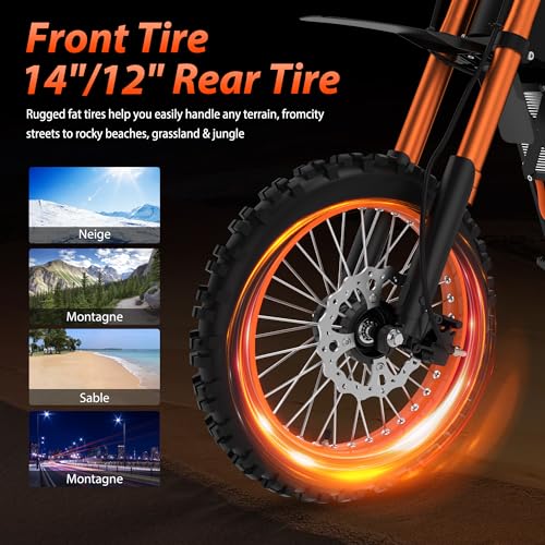 Electric Dirt Bike for Teens Adults, 14/12 Inch Fat Tire, 2000W Motor, 48V 21AH Battery U49982