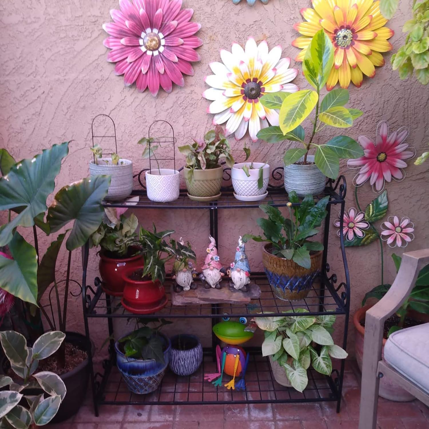 Large Flower Stand Plant Display Freestanding Metal Scrollwork Foldable 3-Tier Storage Rack G166758