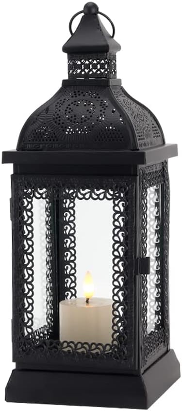 Rustic Metal Candle Lantern 13" with Tempered Glass for Indoor Outdoor Decor D53933