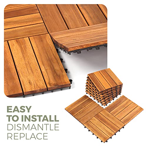 Acacia Interlocking Flooring Tiles, 12" x 12", Pack of 10, Indoor/Outdoor M2536