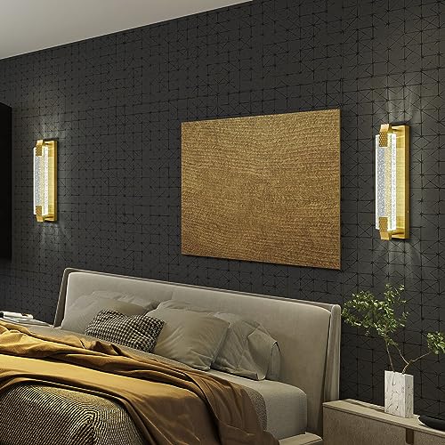 Crystal Wall Sconce Light, Gold LED Bathroom Vanity Lighting, 2 Pack F224