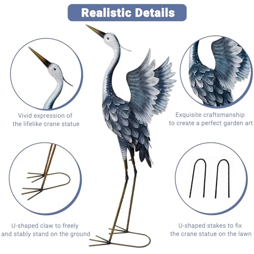 33 Inch Metal Heron Statue for Garden Patio Pond Decor C65360