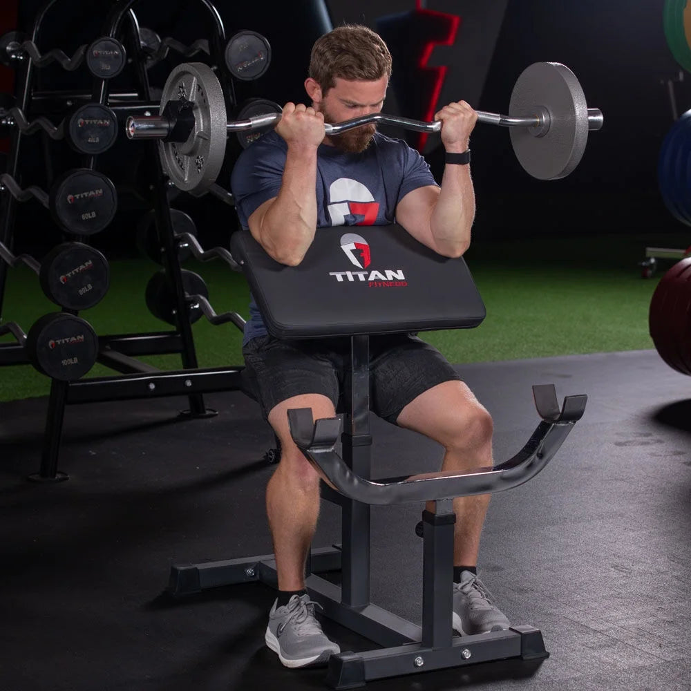 Adjustable Preacher Curl Weight Station, Seated Strength Training Bench, 250 LB Capacity M772692