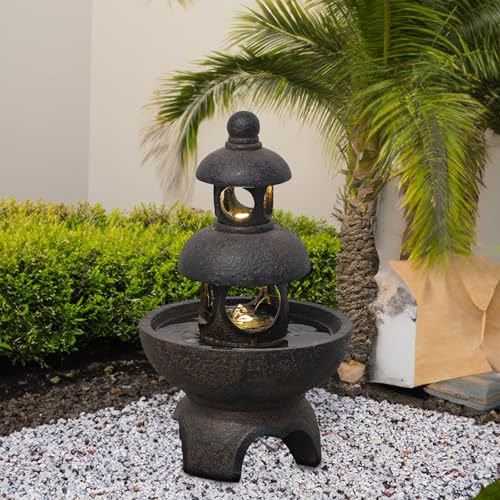 Zen Pagoda Water Fountain with LED Lights and Pump, 35.5 Inches V662871
