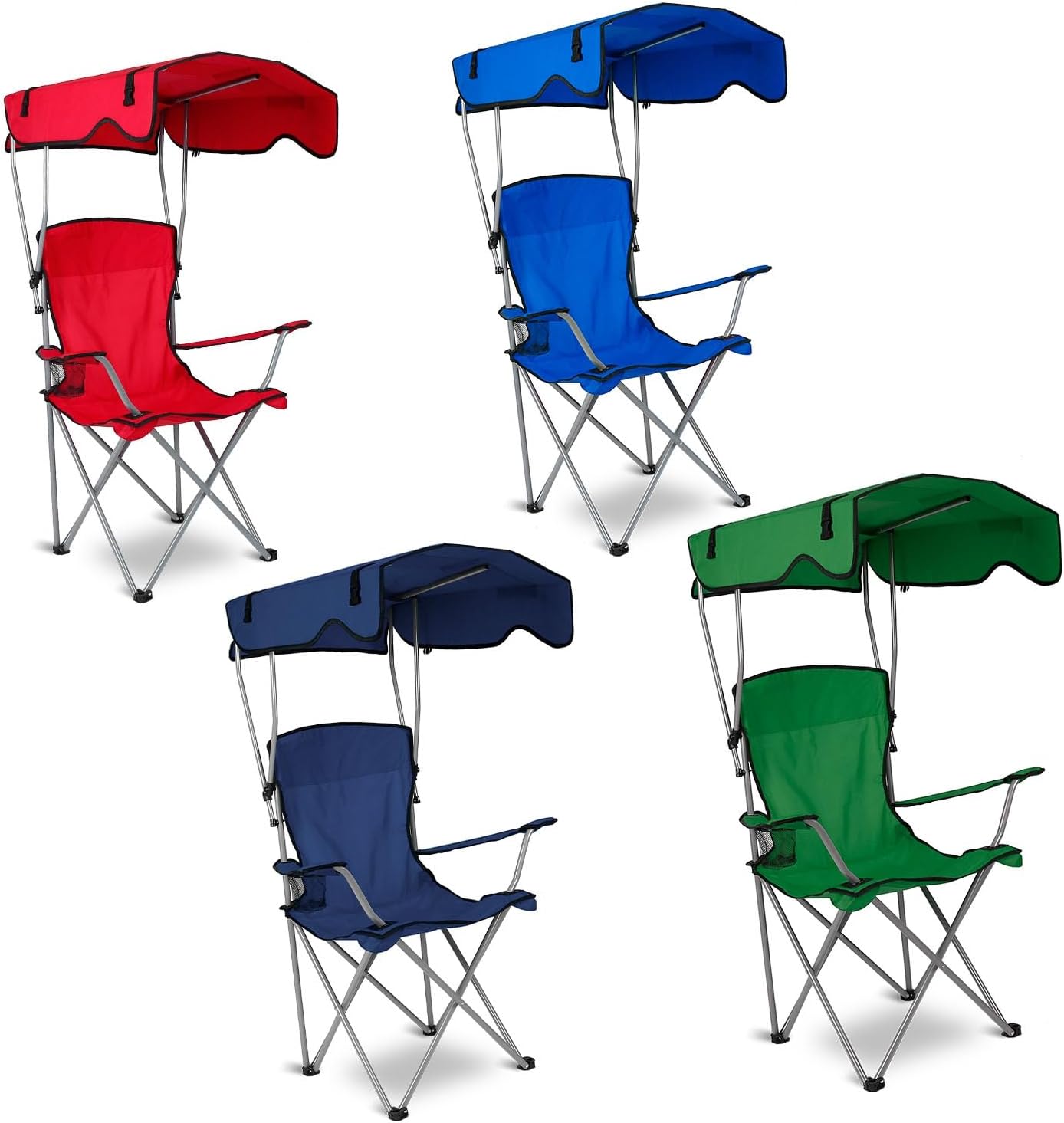Folding Camping Chair with Shade Canopy, Cup Holder, UPF 50+ Sun Protection, Supports 330 LBS E442