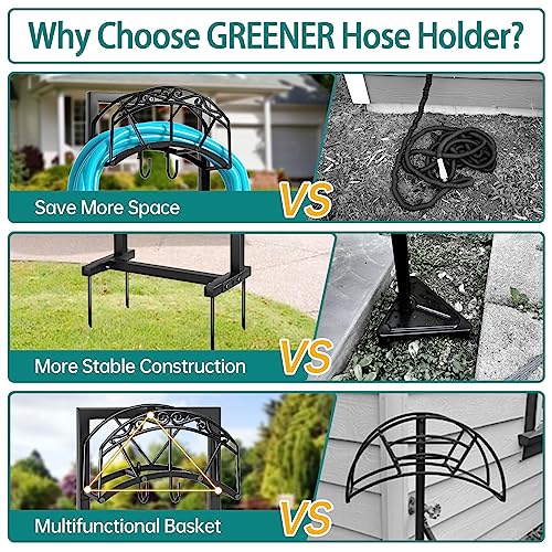 Garden Hose Holder Freestanding Heavy Duty Metal Detachable Outdoor Storage Rack, Black W5190