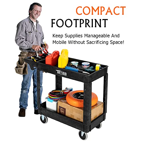 Plastic Service Utility Cart with 550lbs Capacity, Heavy Duty Rolling 2-Tier Storage Organizer W832