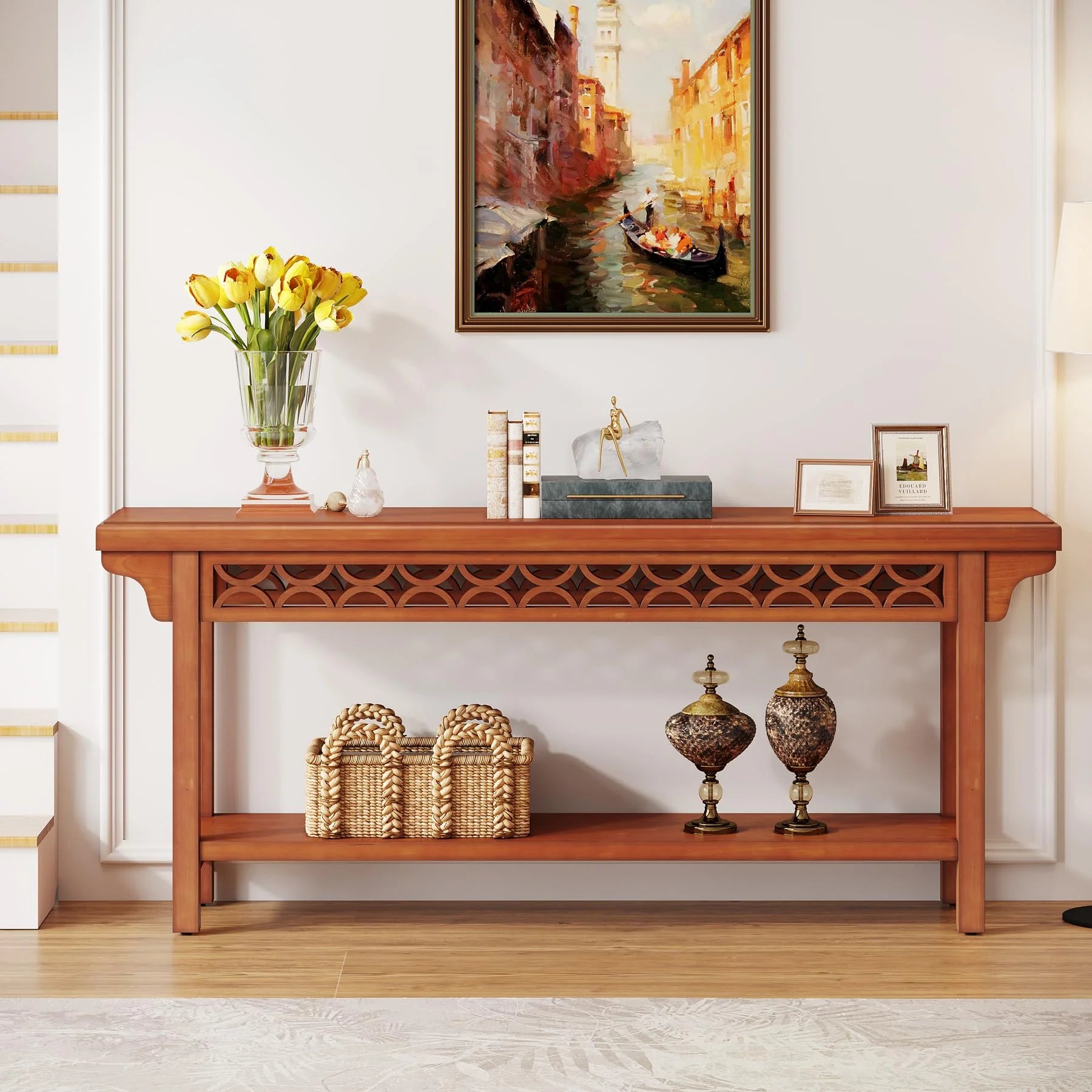 Solid Wood Long Console Table for Living Room Hallway C757