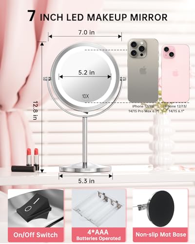 Magnifying Lighted Makeup Mirror Double Sided Swivel Standing 7 Inch L7859