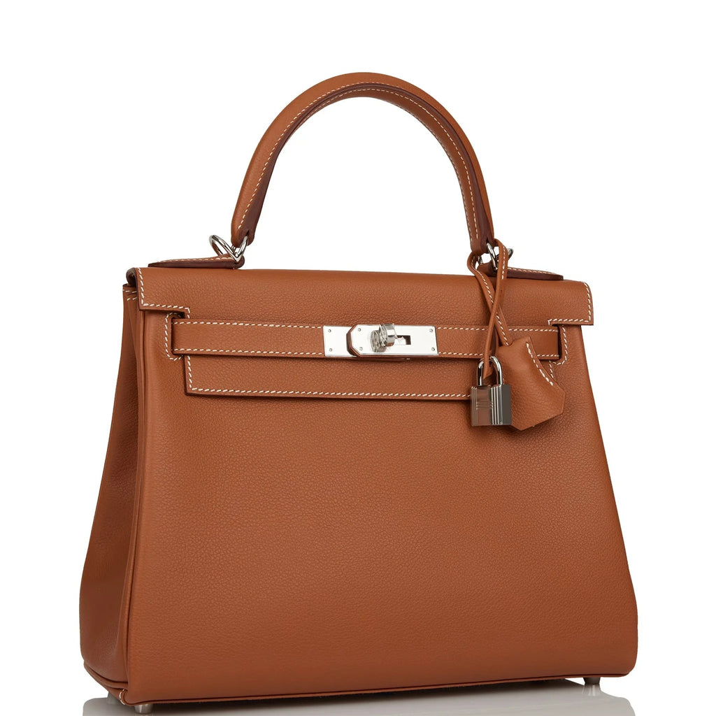 Kelly Retourne 28 Gold Evercolor Leather Handbag E1676