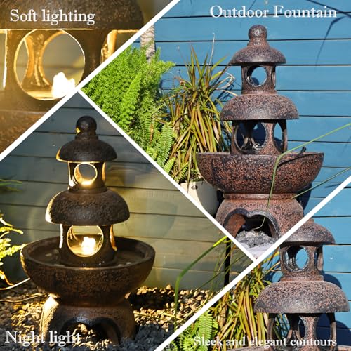Zen Pagoda Water Fountain with LED Lights and Pump, 35.5 Inches V662871