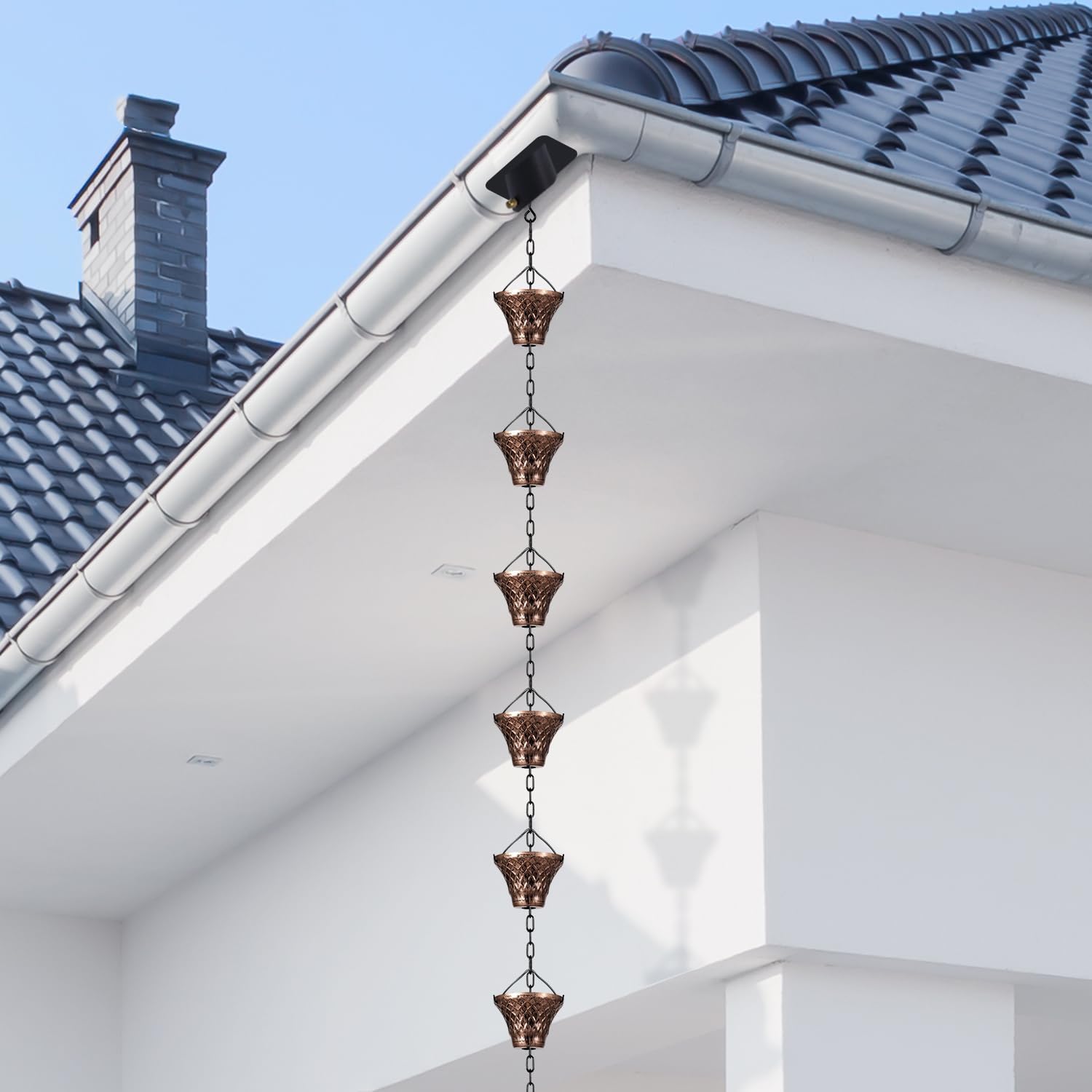 Copper Rain Chains for Downspouts, Decorative Rainwater Diverter, 8.5 ft G73367