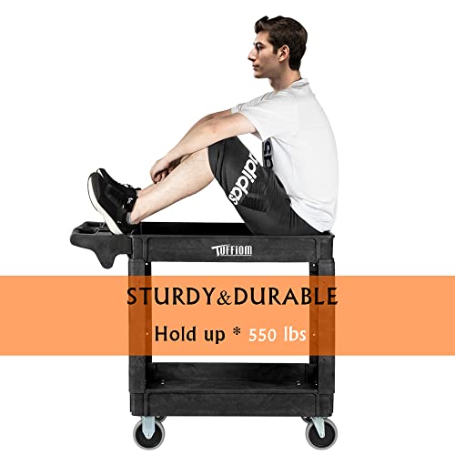Plastic Service Utility Cart with 550lbs Capacity, Heavy Duty Rolling 2-Tier Storage Organizer W832