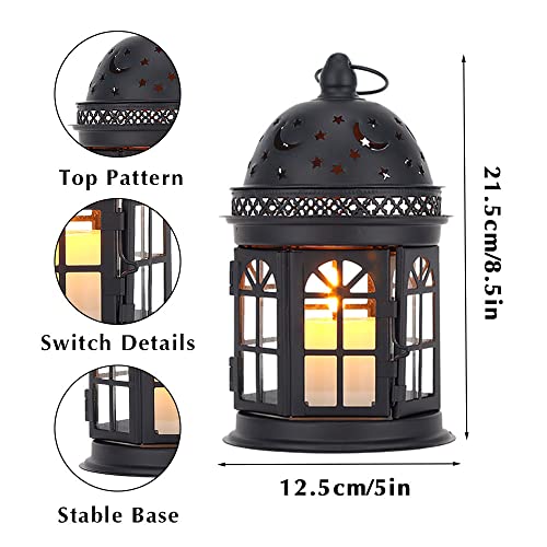Set of 2 Decorative Hanging Lanterns, 8.5in, Metal Candle Holder for Indoor Outdoor Weddings Q5781