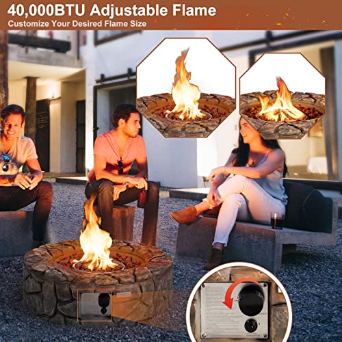 28 Inch Round Propane Fire Pit with Lava Rocks and PVC Cover B43400