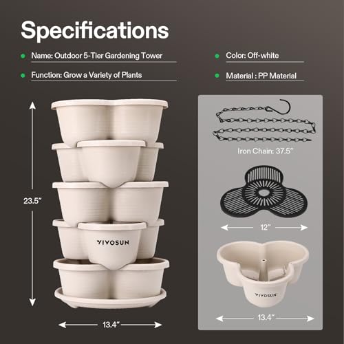 5 Tier Vertical Stackable Planter for Strawberries, Flowers, Herbs, Vegetables O51143