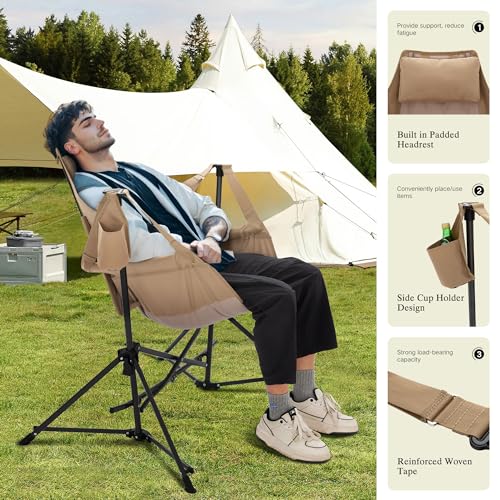 Folding Camping Hammock Chair with Adjustable Back and Cup Holder K815207