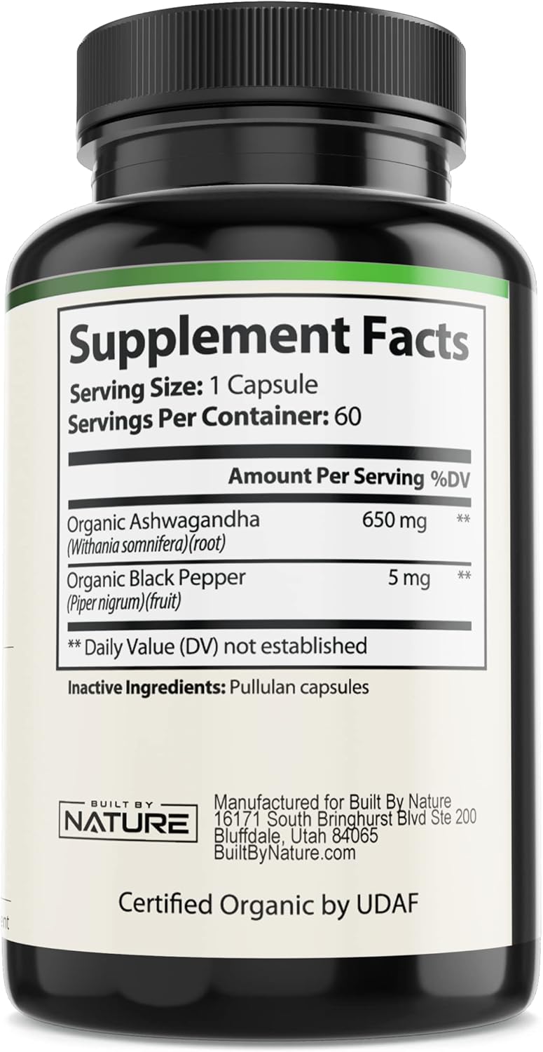 Ashwagandha with Black Pepper Supplement, Non-GMO, Gluten-Free, 60 Vegan Capsules F5710