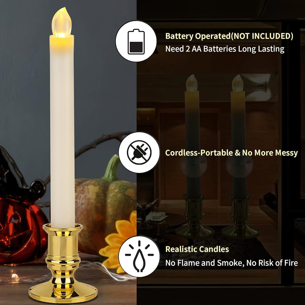 Flameless LED Taper Candles with Remote, Gold Holders, 12-Pack P6584
