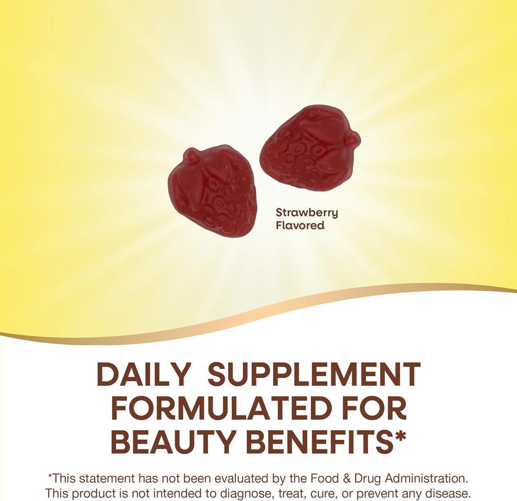 Hair Skin & Nails Gummies with Biotin and Collagen, Strawberry Flavored, 60 Count O16068
