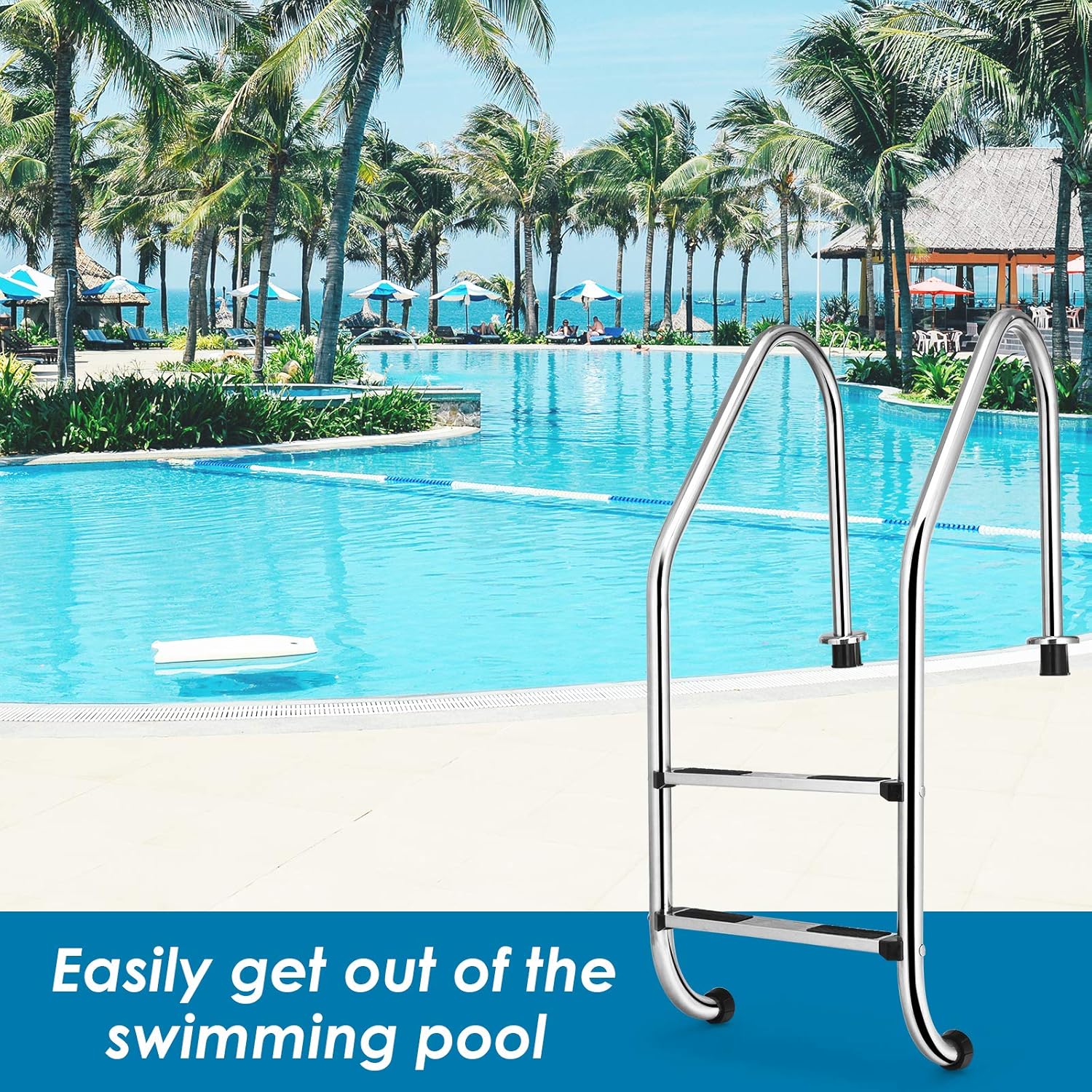 Swimming Pool Ladder, Inground 2-Step Non-Slip Stainless Steel Y828424