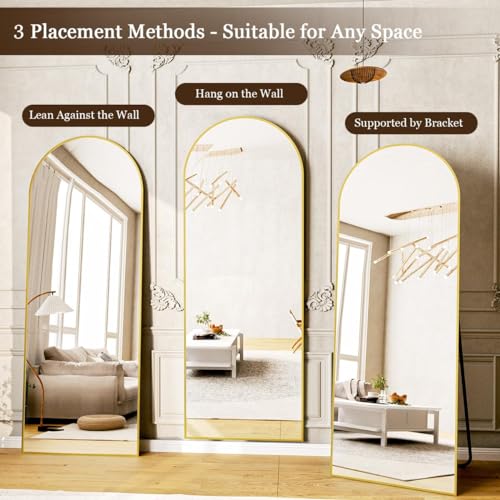 Arch Mirror Full Length 21x64 Floor Mirror with Stand, Aluminum Frame, Black U7175